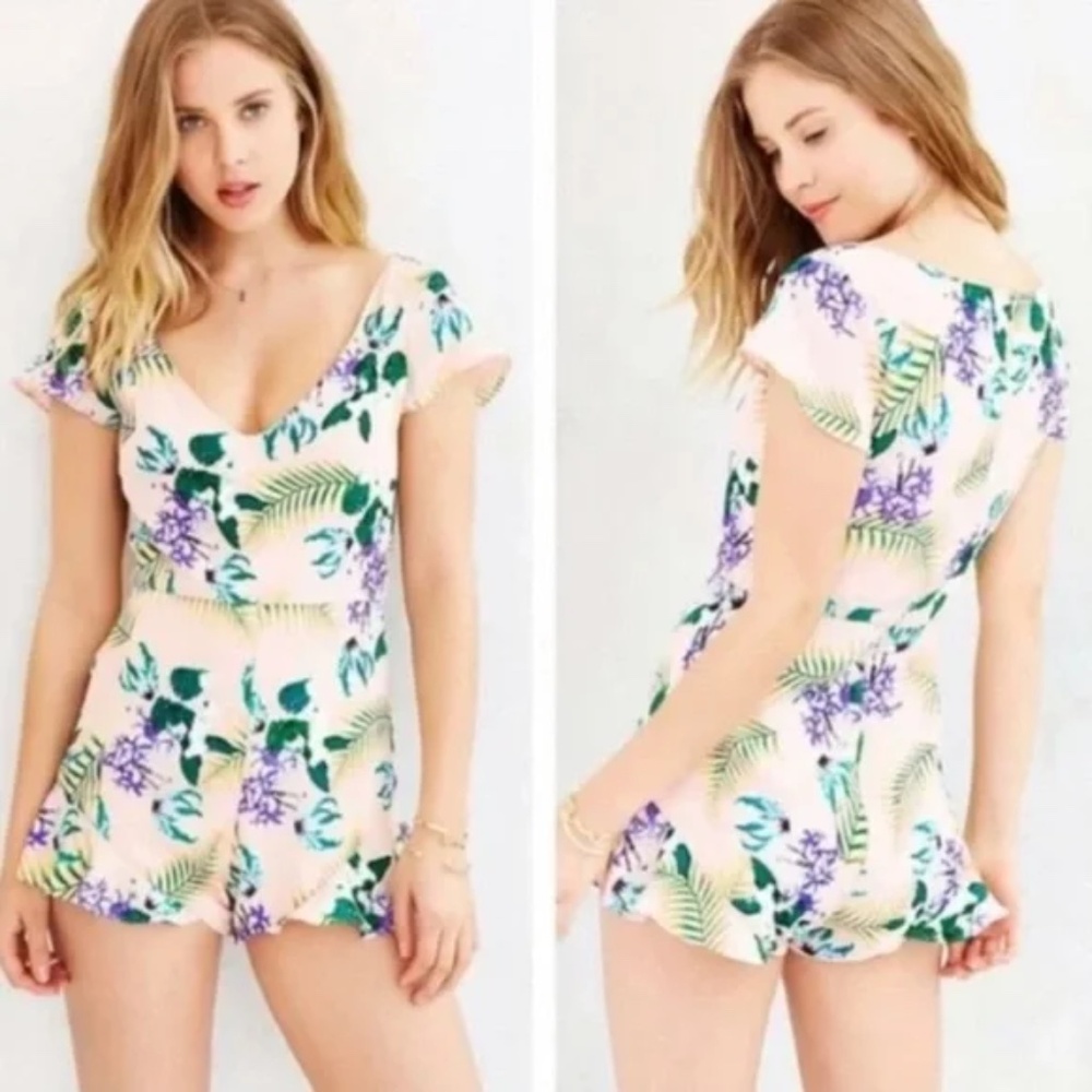 For Love & Lemons pink tropical romper